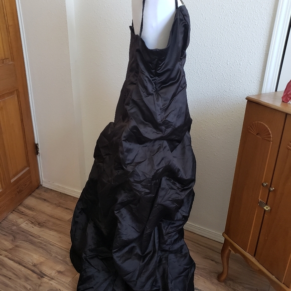 Vtg Impression Bride Womens Black Atlas Assymetrical Drapped Skirt Long - Picture 16 of 16